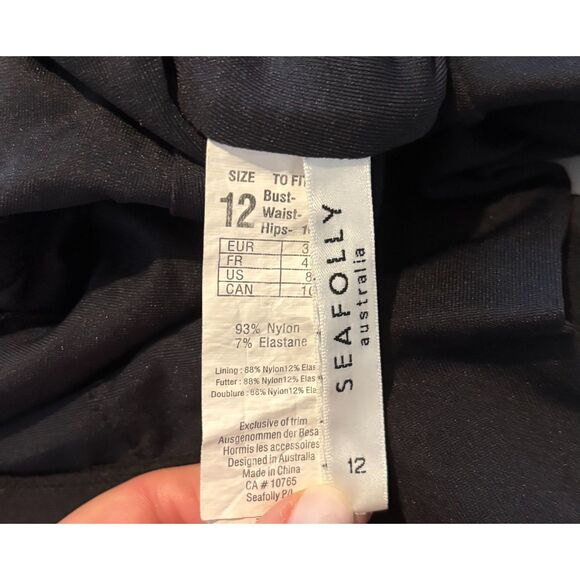 EUC Seafolly Collective Zip Front Surfsuit Rashguard, Black w/ Gold Zip, Sz 12 - Picture 6 of 7